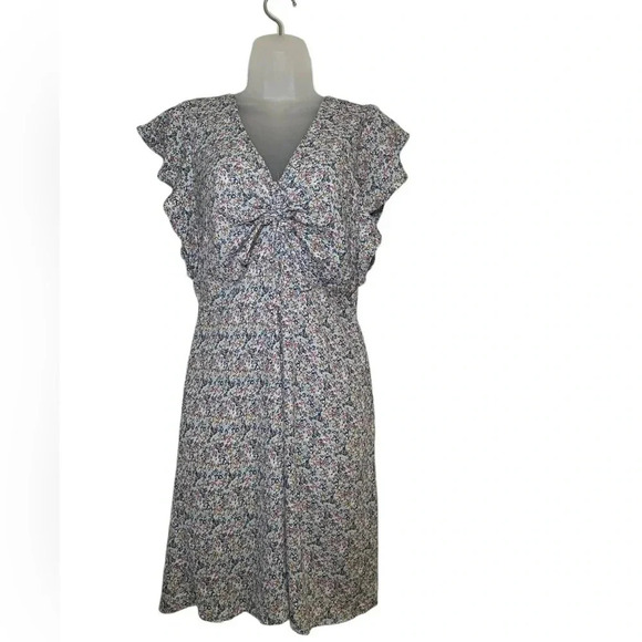 Monteau Los Angeles Floral Ruffle Sleeve Knot Front Mini Dress Size Large - Picture 2 of 6